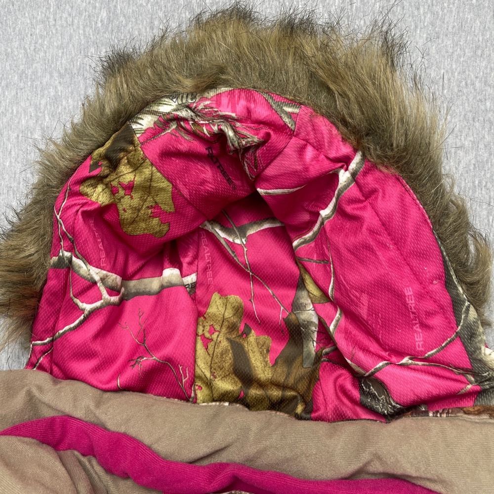 Realtree Xtra Camo Puffer Jacket Womens L Brown Pink Faux Fur Hood EUC - Picture 5 of 13